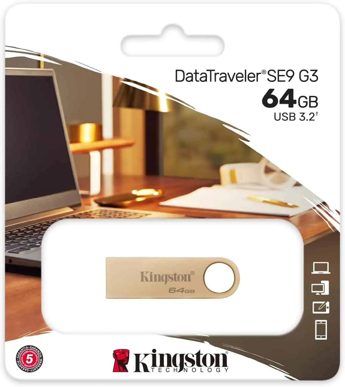 Memoria USB Kingston 64GB DataTraveler SE9 G3 USB 3.2, design elegante e capacità elevata.