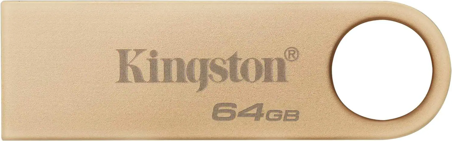 Chiavetta USB Kingston 64GB in colore beige, ideale per archiviazione dati veloce e affidabile.