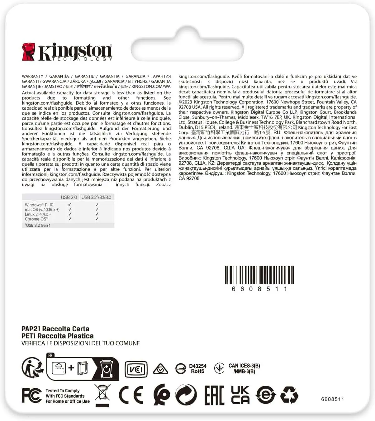 Memoria flash Kingston USB 3.0, alta velocità e capacità di archiviazione affidabile.