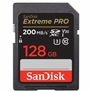 Scheda di memoria SD SanDisk Extreme PRO 128GB, alta velocità e affidabilità.