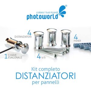 Kit di distanziatori per pannelli in metallo e plastica, con viti, chiave e fissaggi. Perfetto per lavori di isolamento e montaggio.
