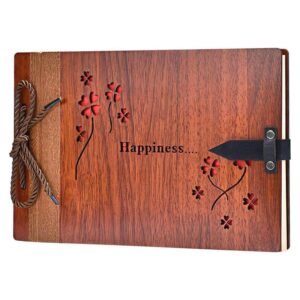 Fiocco di legno con scritta Happiness, decorazioni floreali e chiusura in metallo elegante.