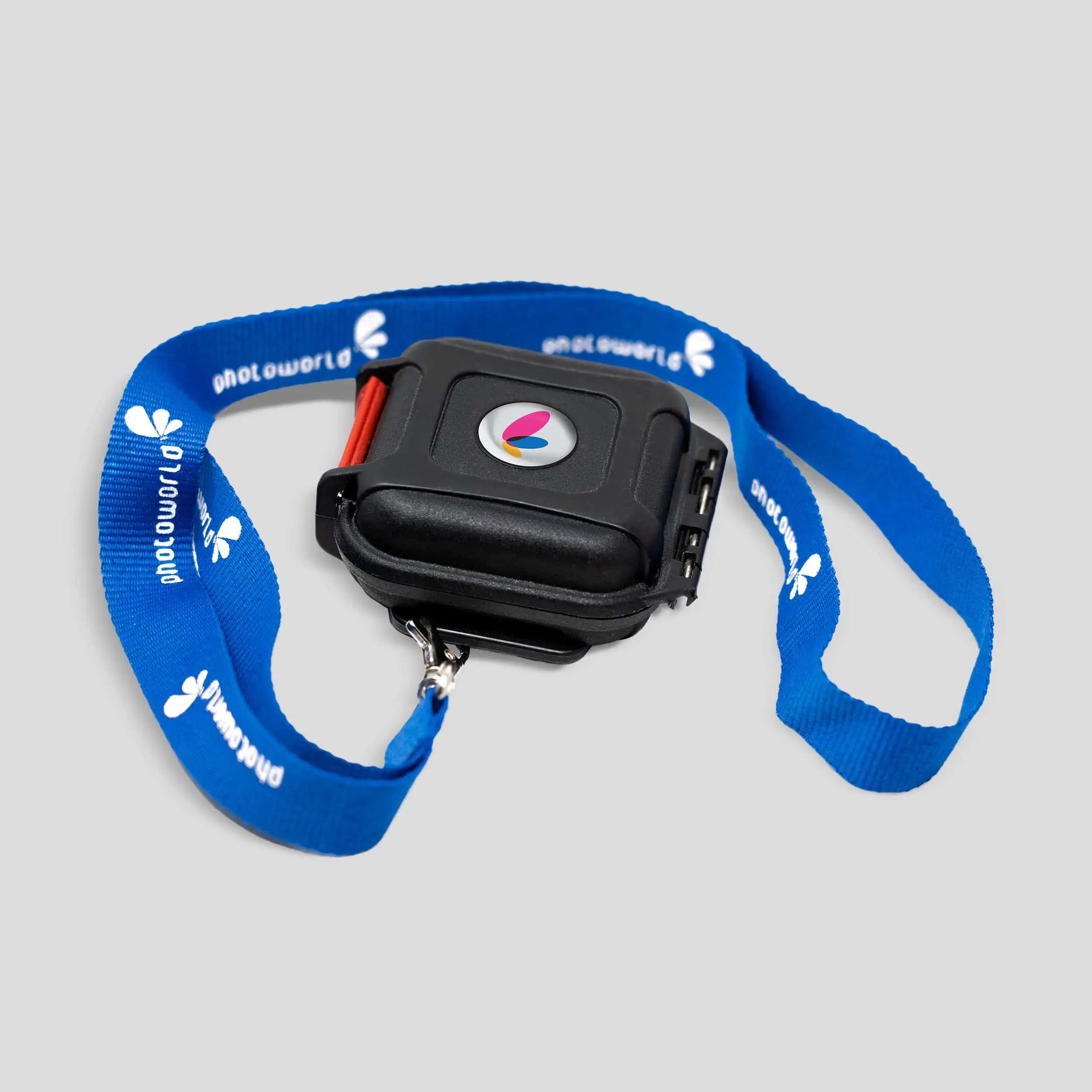 Taglia: polsino di sicurezza con badge, promozione Photoworld, attrezzatura per fotografi e eventi.