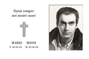 Fotografia ricordo di Mario Rossi, con croce e dettagli personalizzati.