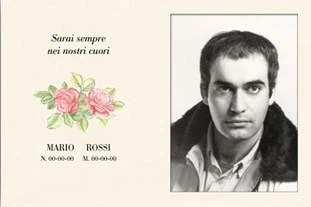 Ricordo sempre nei nostri cuori, Mario Rossi, dedica con fiori rosa.