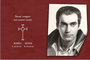 Pensiero fotografico di Mario Rossi, stampa personalizzata con dedica funebre.