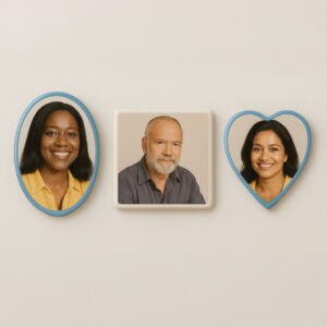 1. Cornici fotografiche personalizzate con forme divertenti e moderne.