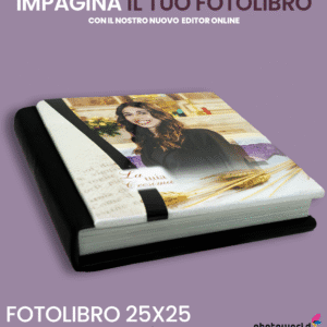 Personalizza il tuo fotolibro 25x25 con copertina rigida e stampa di alta qualità.