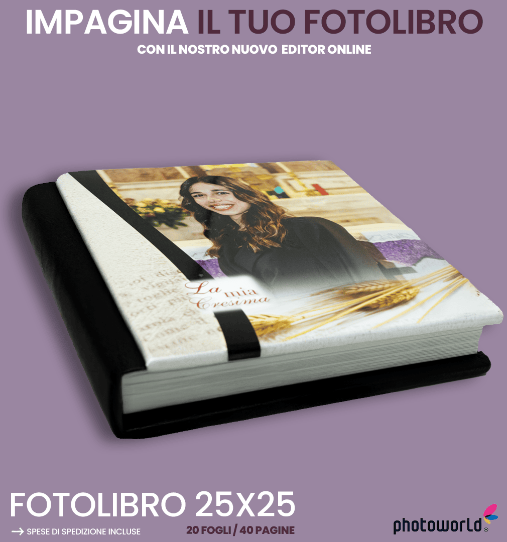 Personalizza il tuo fotolibro 25x25 con copertina rigida e stampa di alta qualità.