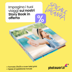Passeggero con cappello su foto di viaggio su story book promozionale di Photoworld.