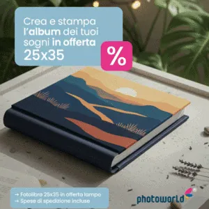 Album fotografico personalizzato 25x35 in offerta, stampa di qualità e spedizione veloce.
