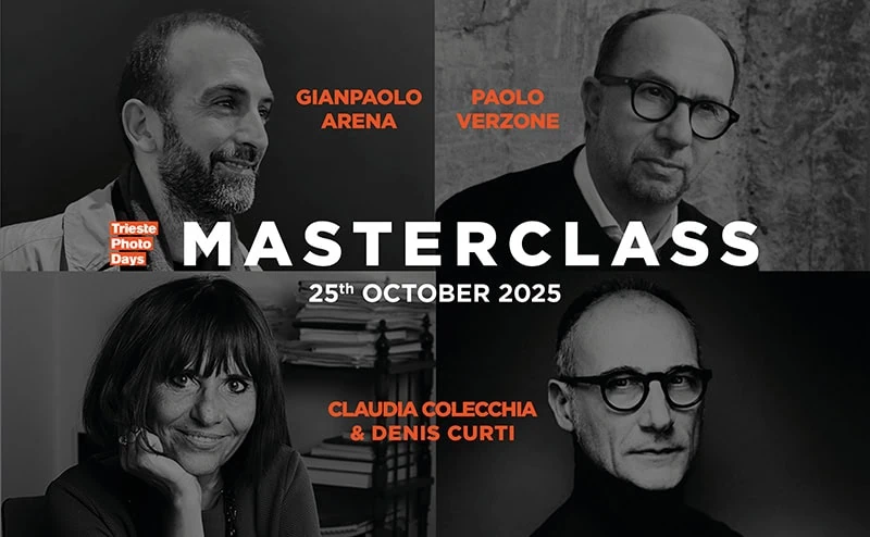 Foto di un masterclass di fotografia con relatori Gianpaolo Arena, Paolo Verzone, Claudia Colecchia e Denis Curti, evento Photoworld a Trieste.