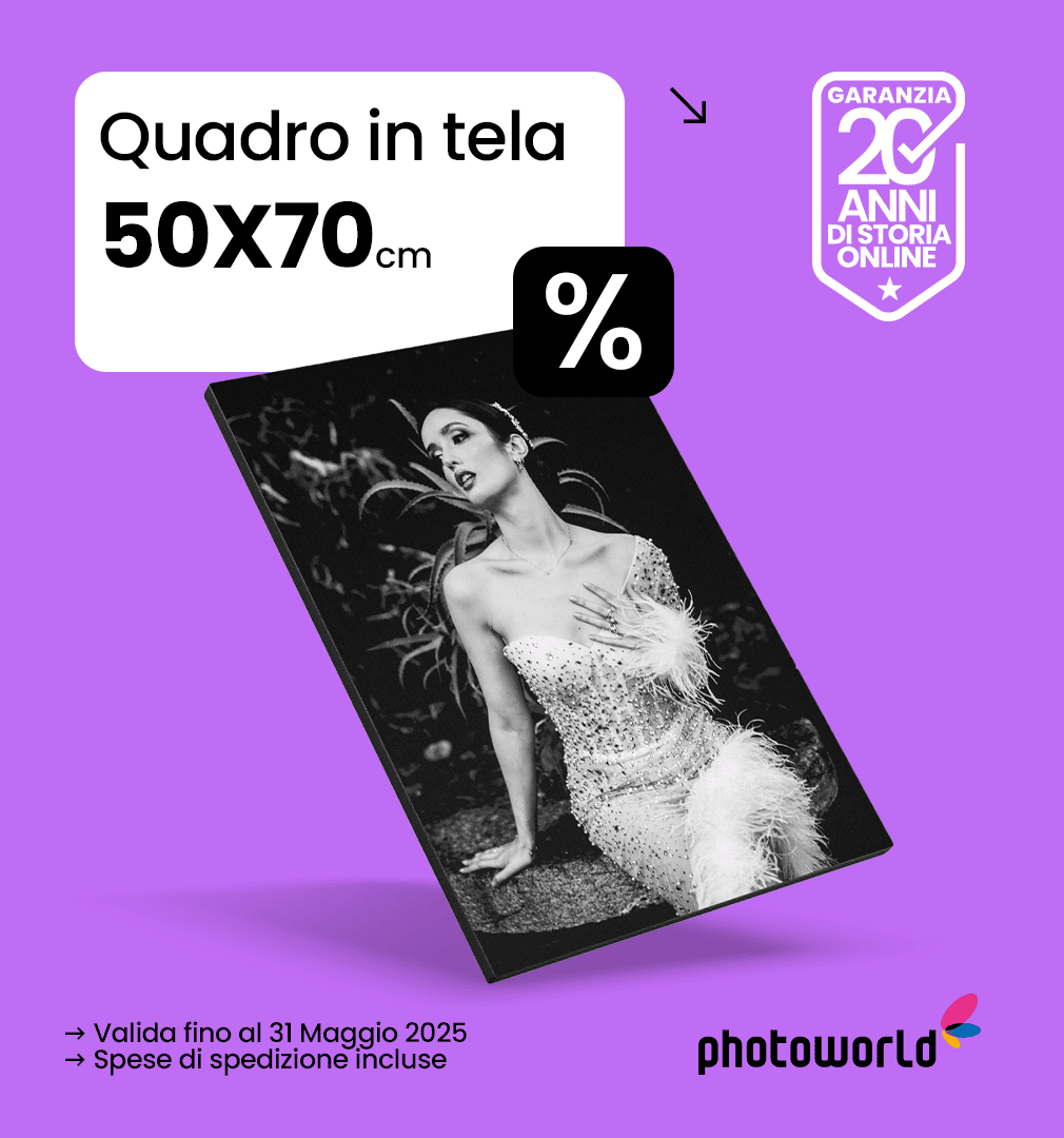 Riquadro in tessuto 50x70 cm con foto in bianco e nero, perfetto per decorazioni fotografiche artistiche.