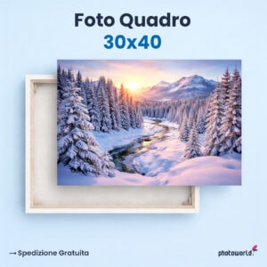 Neve paesaggio montano al tramonto, foto quadro 30x40, decorativo per pareti design.