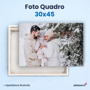 Famiglia con bambino in inverno, foto quadro, decorazione natalizia, regalo personalizzato, stampa su legno 30x45.