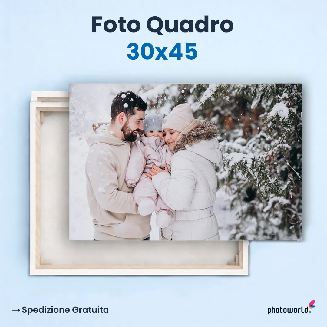 Famiglia con bambino in inverno, foto quadro, decorazione natalizia, regalo personalizzato, stampa su legno 30x45.
