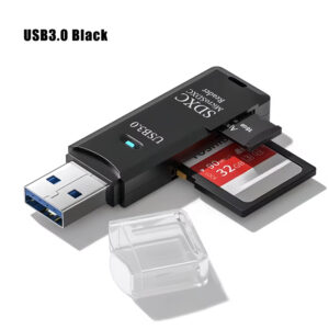 Memoria USB 3.0 nera con scheda di memoria SD integrata, ideale per trasferimenti rapidi e backup da.