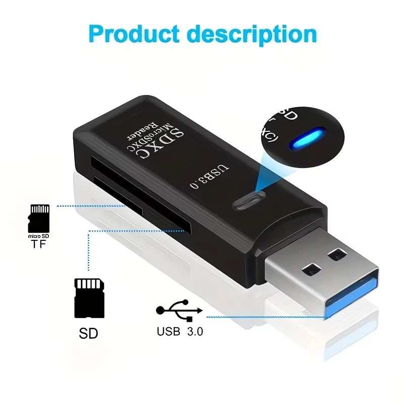 Memoria USB 3.0 con lettore micro SD e SD card, compatibile con vari dispositivi, alta velocità di t.