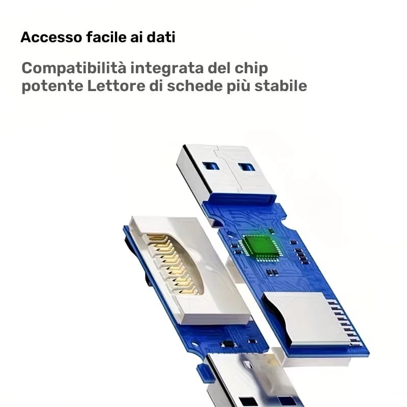 Chiavetta USB con scheda di memoria integrata per trasferimento dati rapido e affidabile.