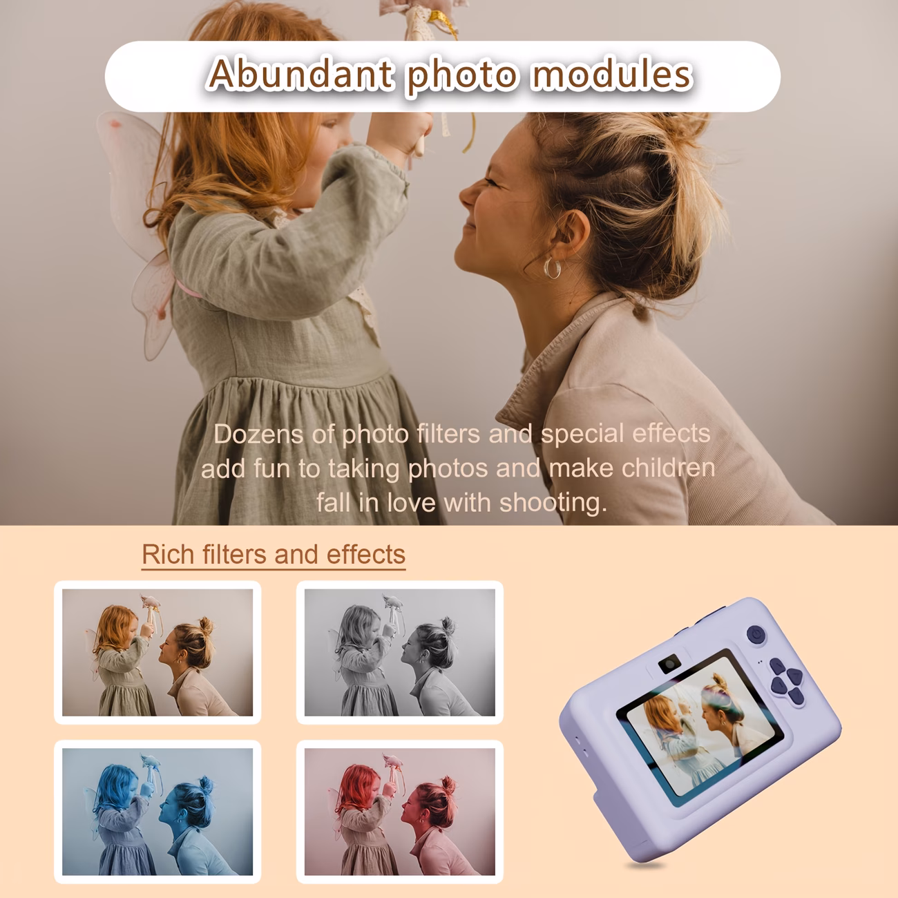 Fotocamera Instantanea per Bambini con Selfie e Video 1080P - immagine 2