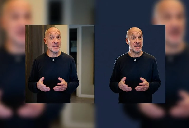 Uomo che spiega il concetto di morte del fotoritocco senza modifiche digitali.
