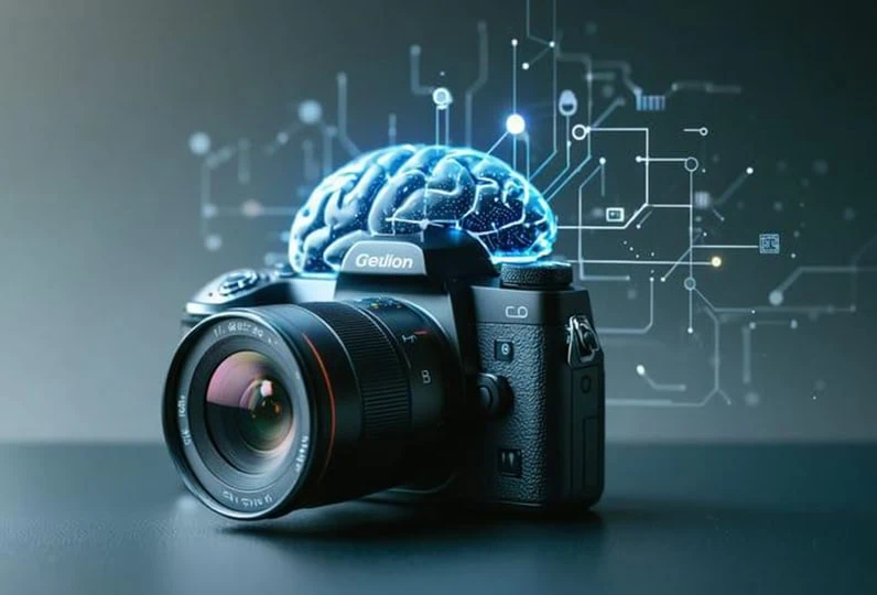 Fotocamera digitale con cervello artificiale e connessioni digitali avanzate.
