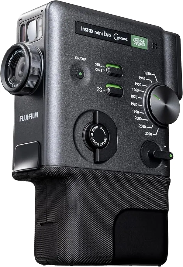 Fotocamera istantanea Fujifilm Instax Mini Evo con funzioni di stampa e digitale.