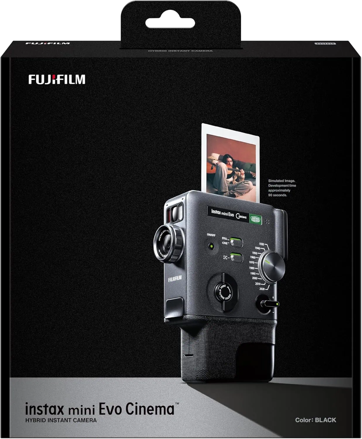 Fotocamera istantanea Fujifilm Instax Mini Evo Cinema con stampa e display.