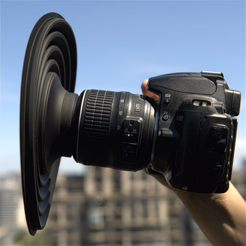 Copertura nera per obiettivo micro DSLR Copertura nera anti-riflesso in vetro silicone pieghevole morbida per obiettivo fotocamera - Image 3