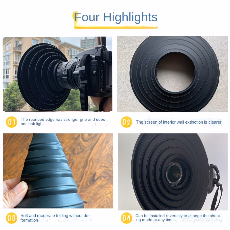 Copertura nera per obiettivo micro DSLR Copertura nera anti-riflesso in vetro silicone pieghevole morbida per obiettivo fotocamera - Image 5