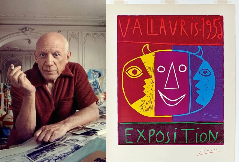 Scultura e pittura moderna di Vallauris 1955, con opere di artisti famosi in mostra.